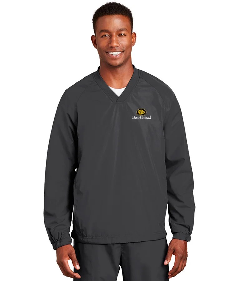 SportTek® VNeck Raglan Wind Shirt Golden Stiches Embroidery