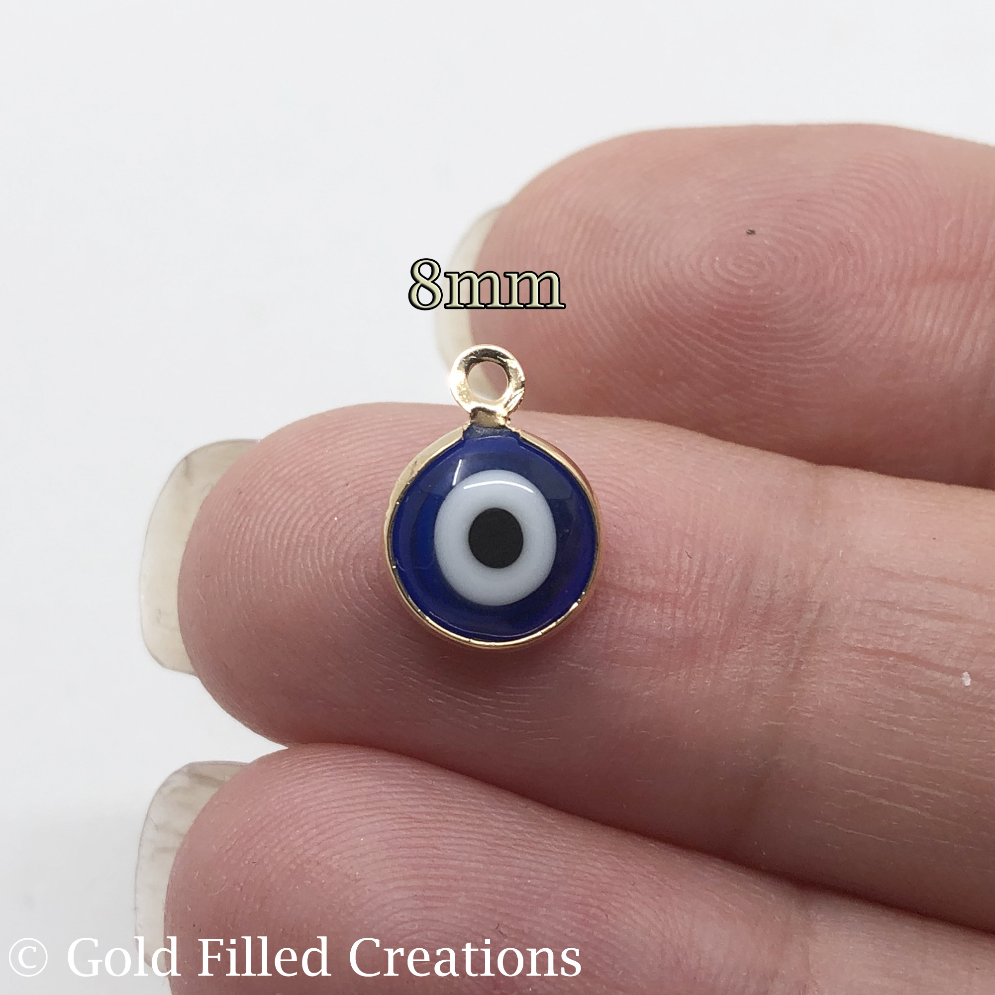Gold filled Evil Eye Charms 8mm , 5 15 50 pieces 20discount , gold