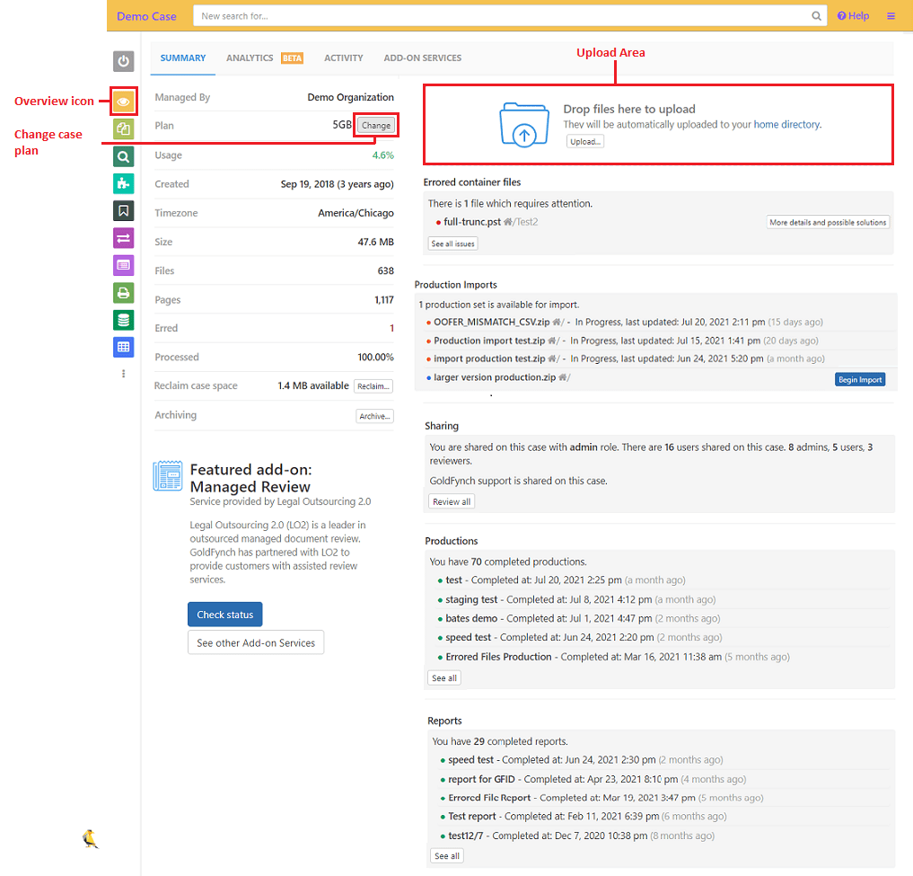 Get an overview of your case GoldFynch Documentation