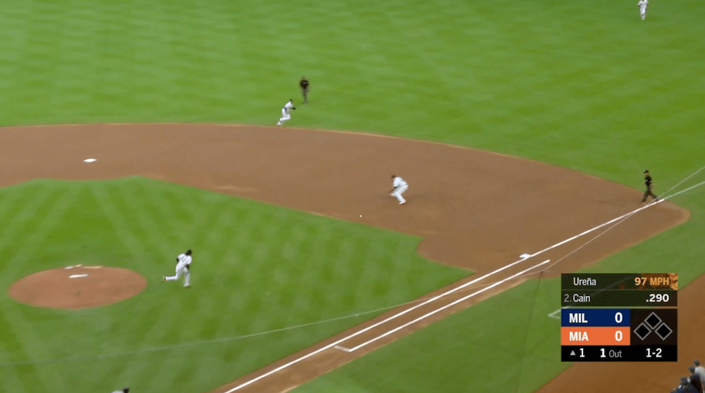 1B Cover Base Right Hand First Baseman Ball Hit At Or Right Of Second