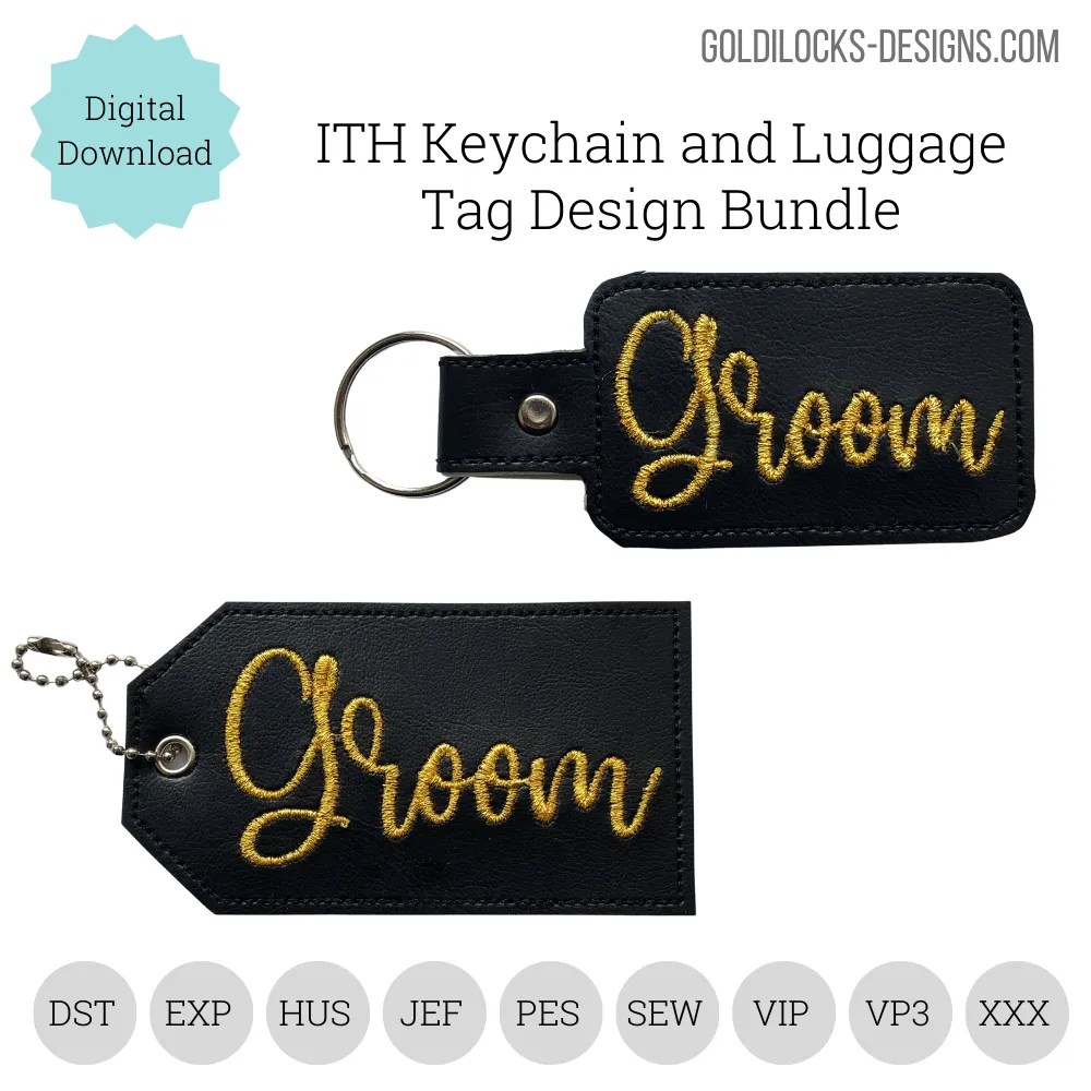 Groom ITH Keychain And Luggage Tag Wedding Embroidery Machine Design