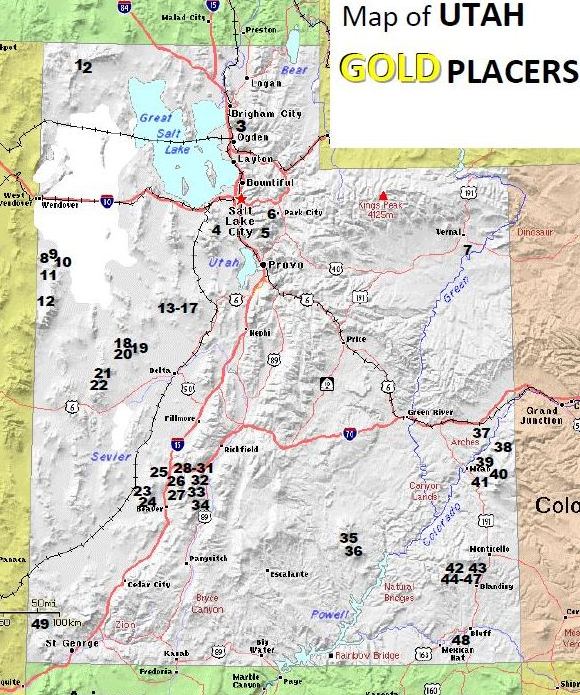 Utah Gold Placer Map Gold Panning Utah