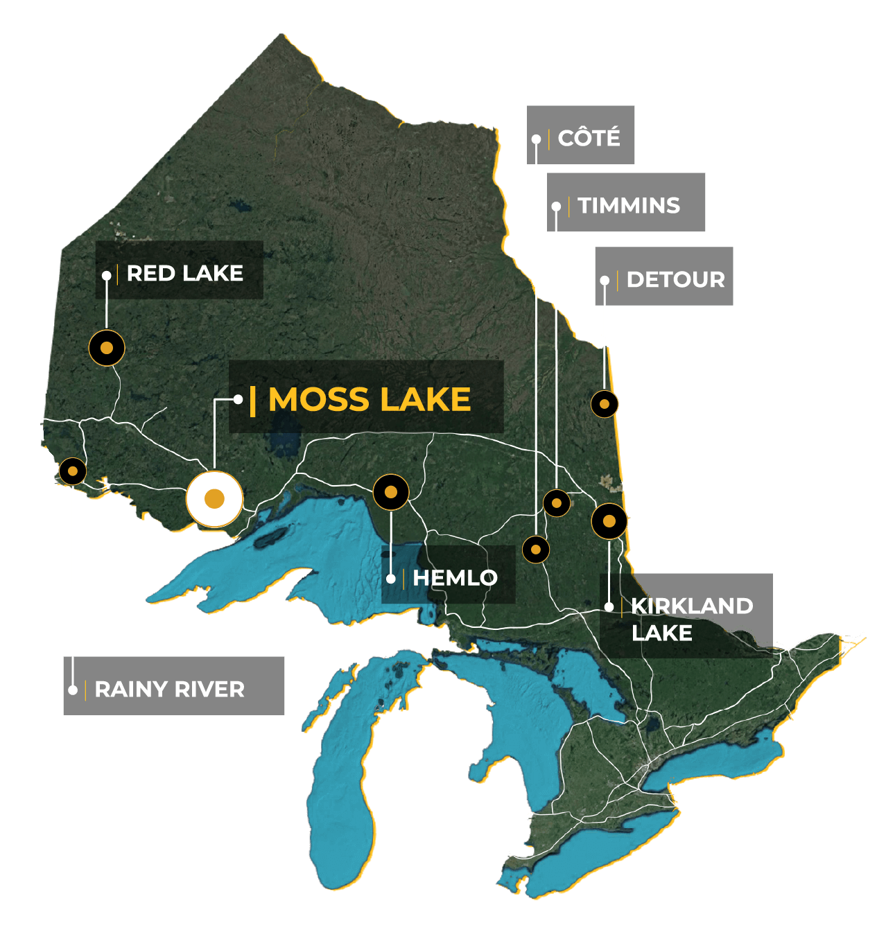Regional map of ontario and other mining properties