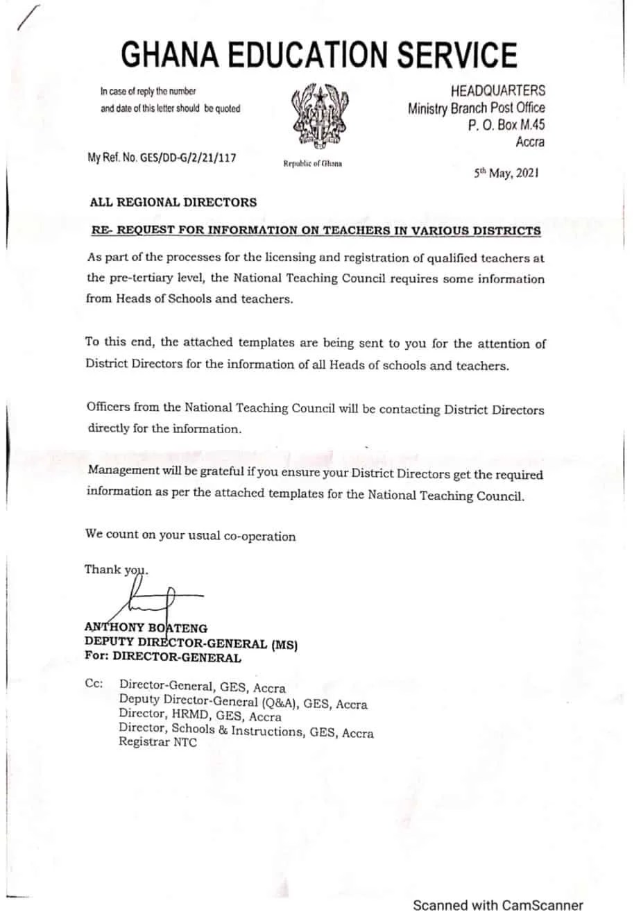 NTC Request For information on Teachers in Various District 2023