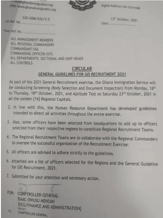 Update on Ghana Immigration Service Screening and Aptitude Test Dates