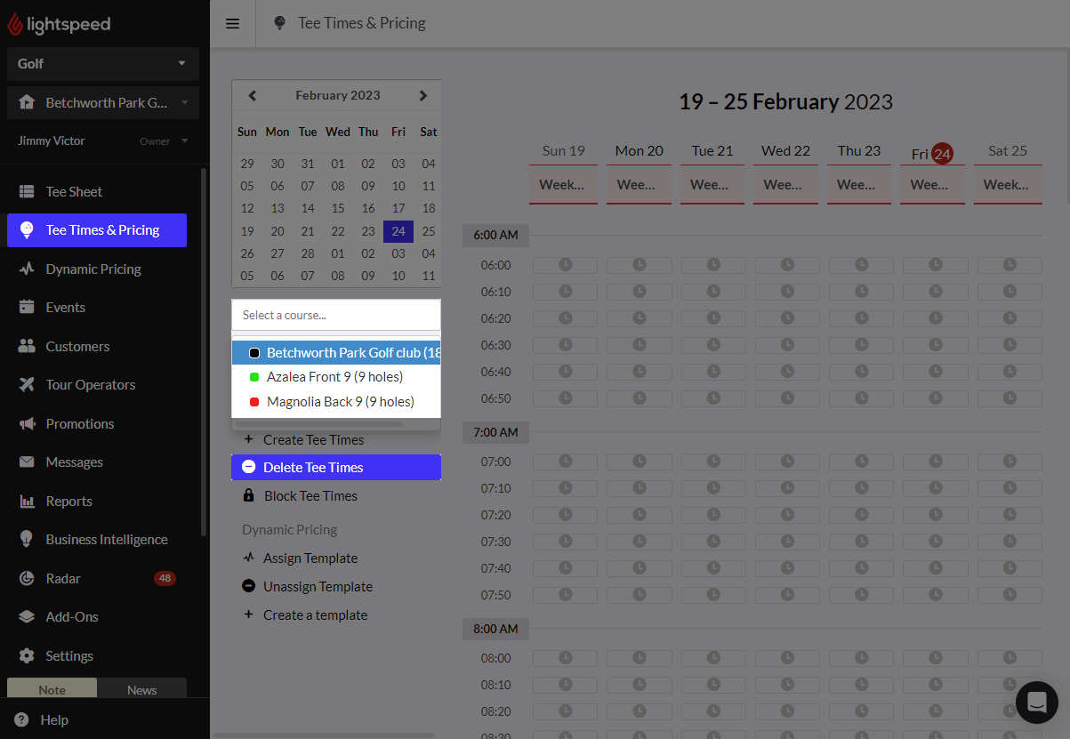 Deleting tee times Lightspeed Golf