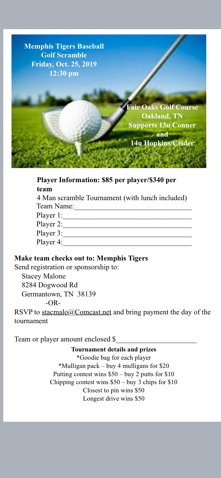 Memphis Tigers Baseball Golf Scramble Find Golf