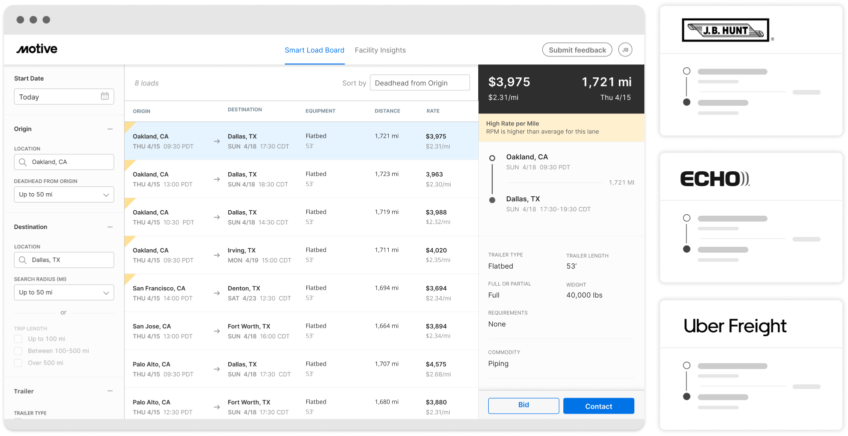 Smart Load Board truck loads and freight Motive