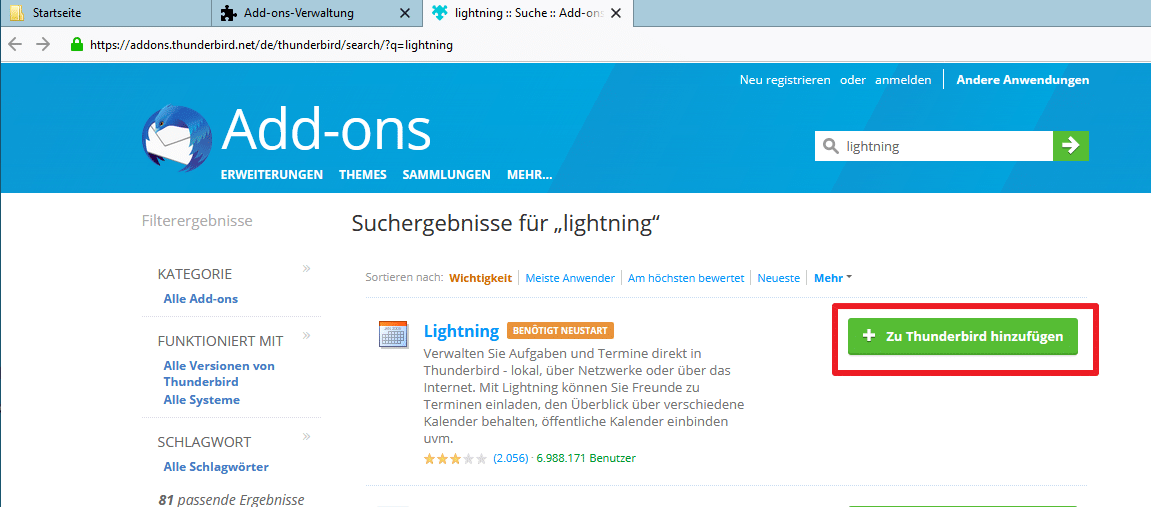Thunderbird Nextcloud Kalender (CalDav) importieren goNeuland