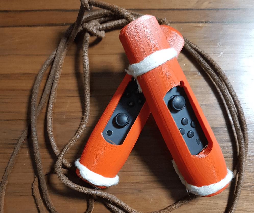 Jump Rope Challenge player creates custom JoyCon jump rope grips with