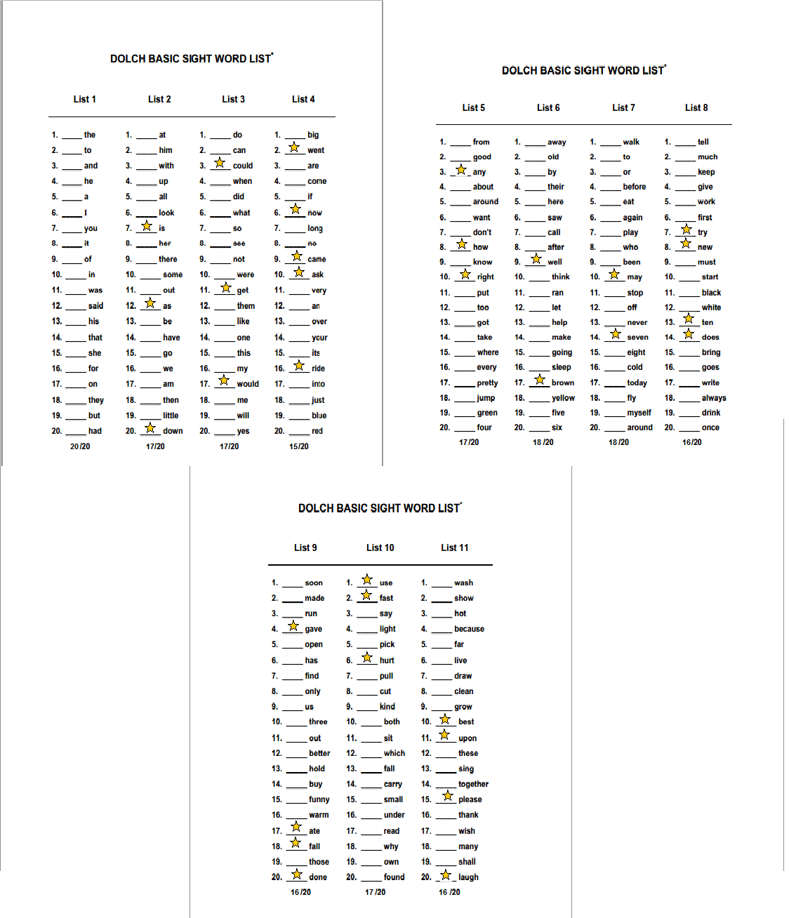 Dolch Basic Sight List Word Result For An Grade 1 Pupil | Gonzalesglendale