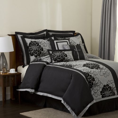  Lush Decor Pasadena 8Piece Comforter Set, King, Black/Gray Discount