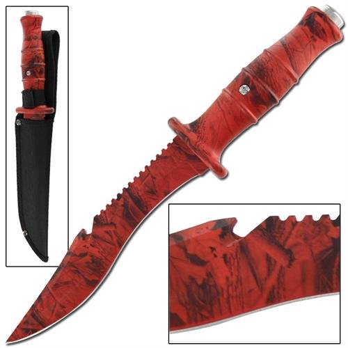 Master Survival Outdoor Hunter Red Camo Bowie Knife Military Survival