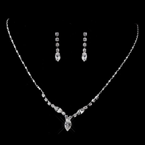+! Bridal Wedding Jewelry Set Crystal Rhinestone V Shape Drop Necklace
