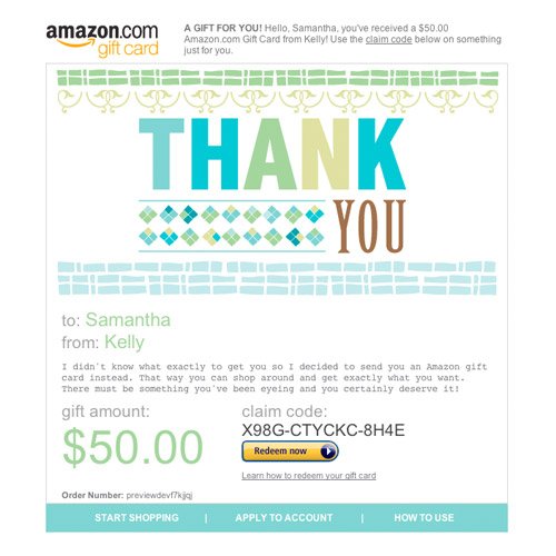 Discounted Amazon Gift Card Email Thank You Typography Cheap