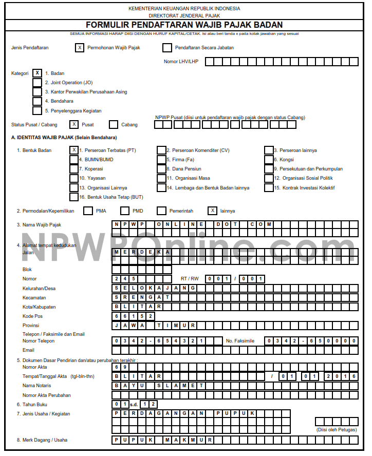 Form Perubahan Data Npwp Orang Pribadi