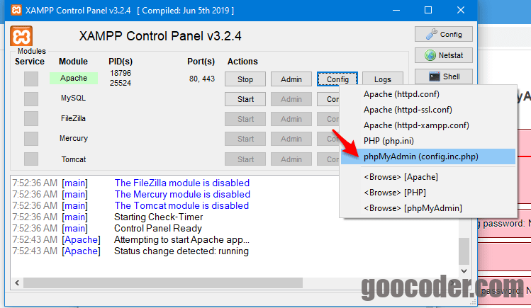 Enable login phpmyadmin on Xampp for Windows GooCoder
