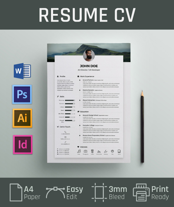 Free Resume CV Design Template & Cover Letter In DOC, PSD