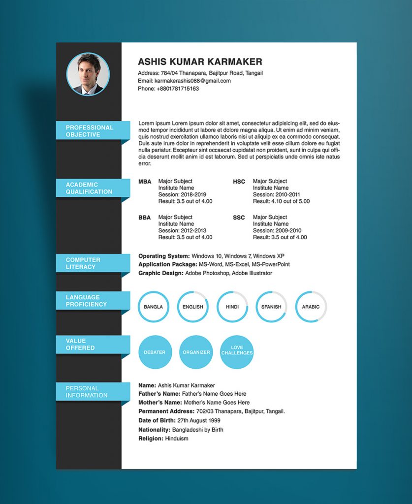 Free Simple Resume (CV) Design Template PSD File Good Resume