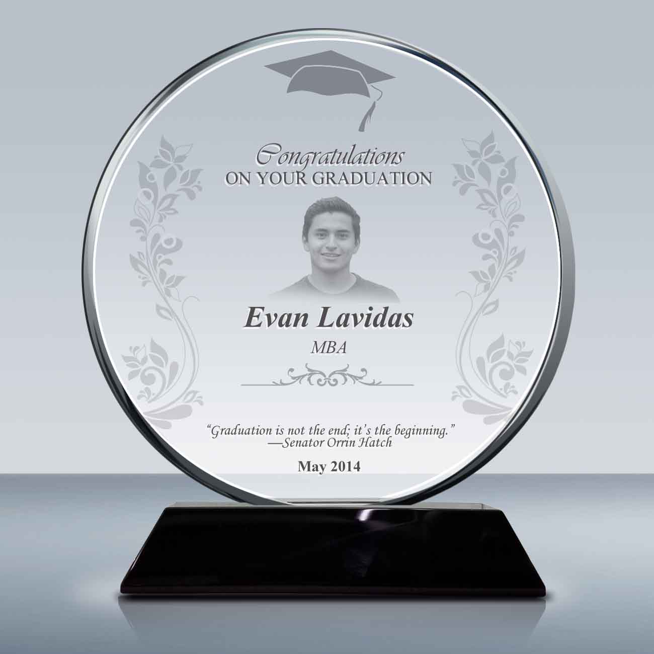 Graduation Gift Plaque Crystal Circle Award (016) Goodcount 3D