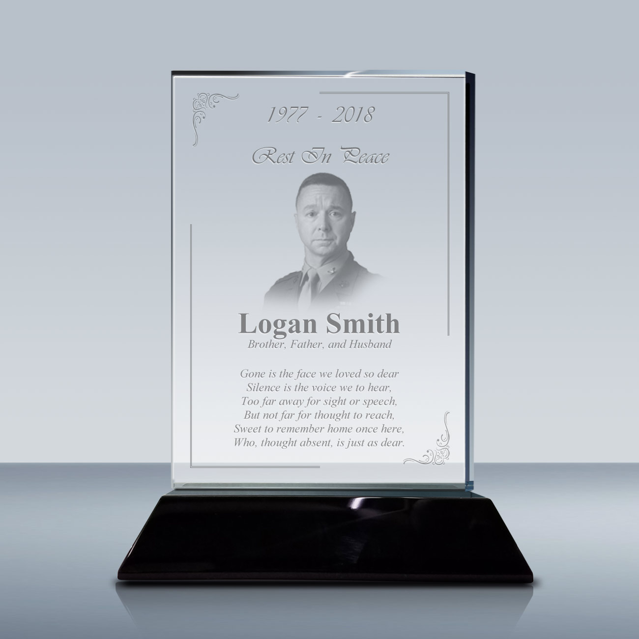 Rectangular Etched Picture in Crystal Memorial Plaque (018) Goodcount 3D Crystal Etching Gift