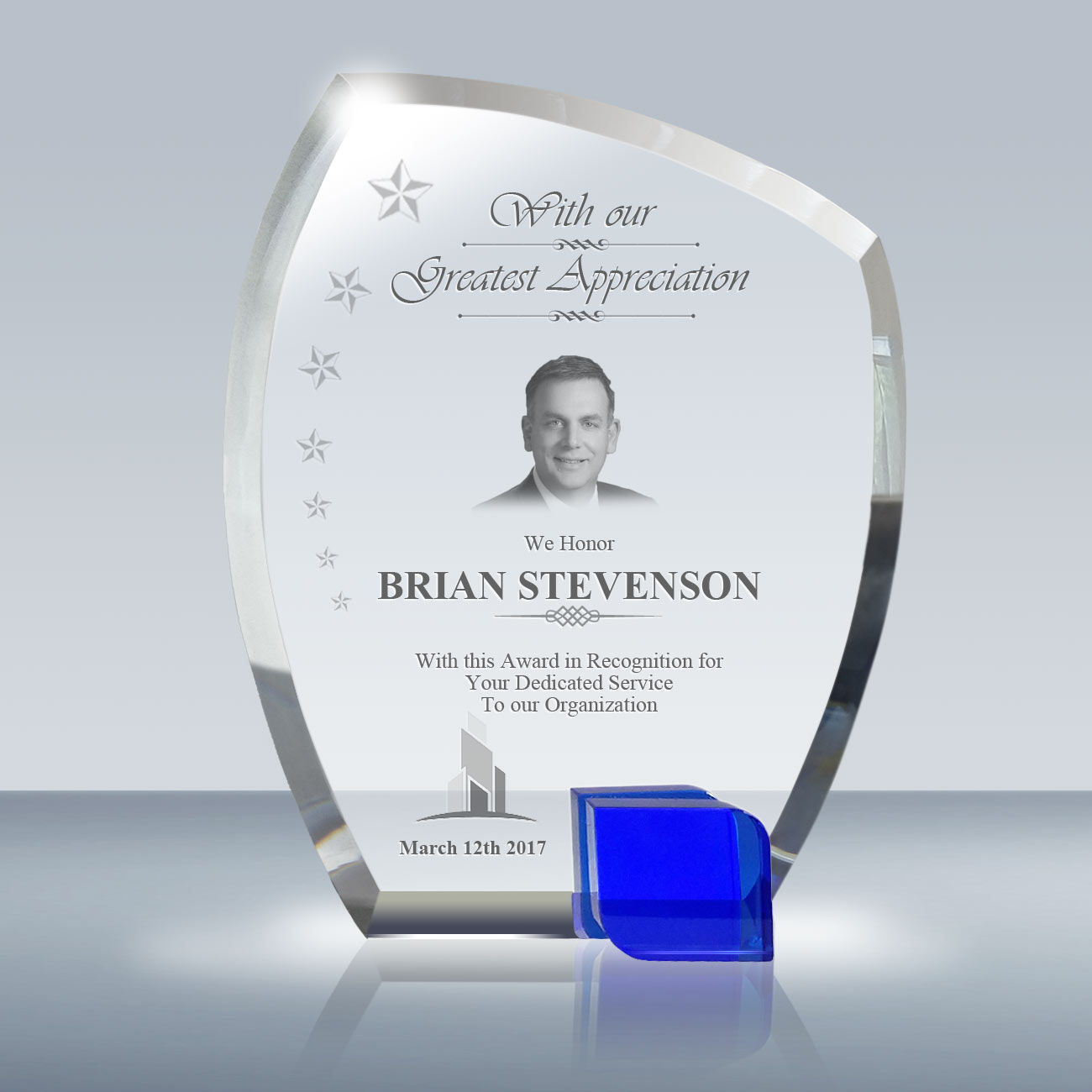 Employee Recognition Crystal Leading Edge Plaque (048) Goodcount 3D