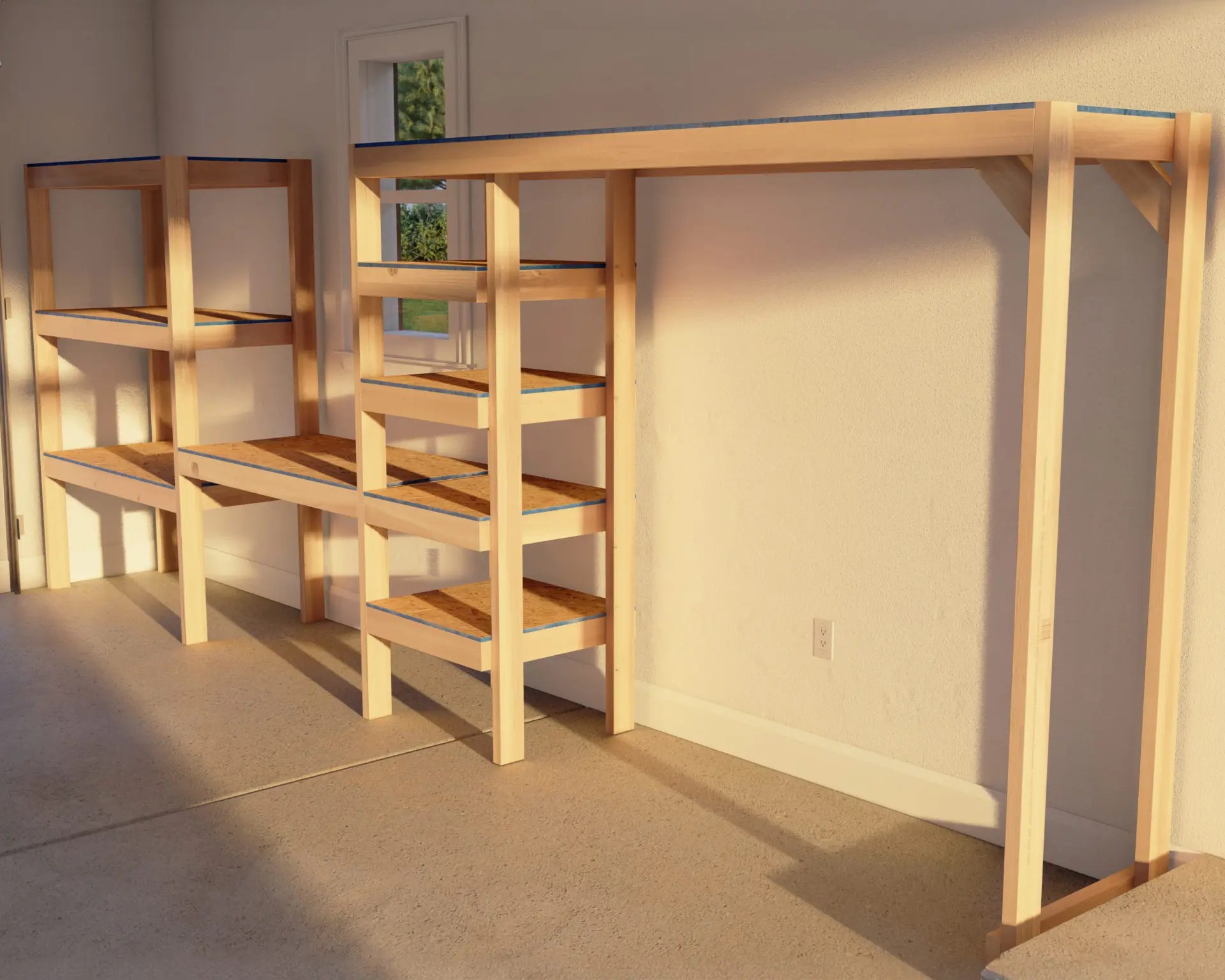 DIY Garage Storage Shelf Plan With Trash Can/ Recycle Can Space DIY