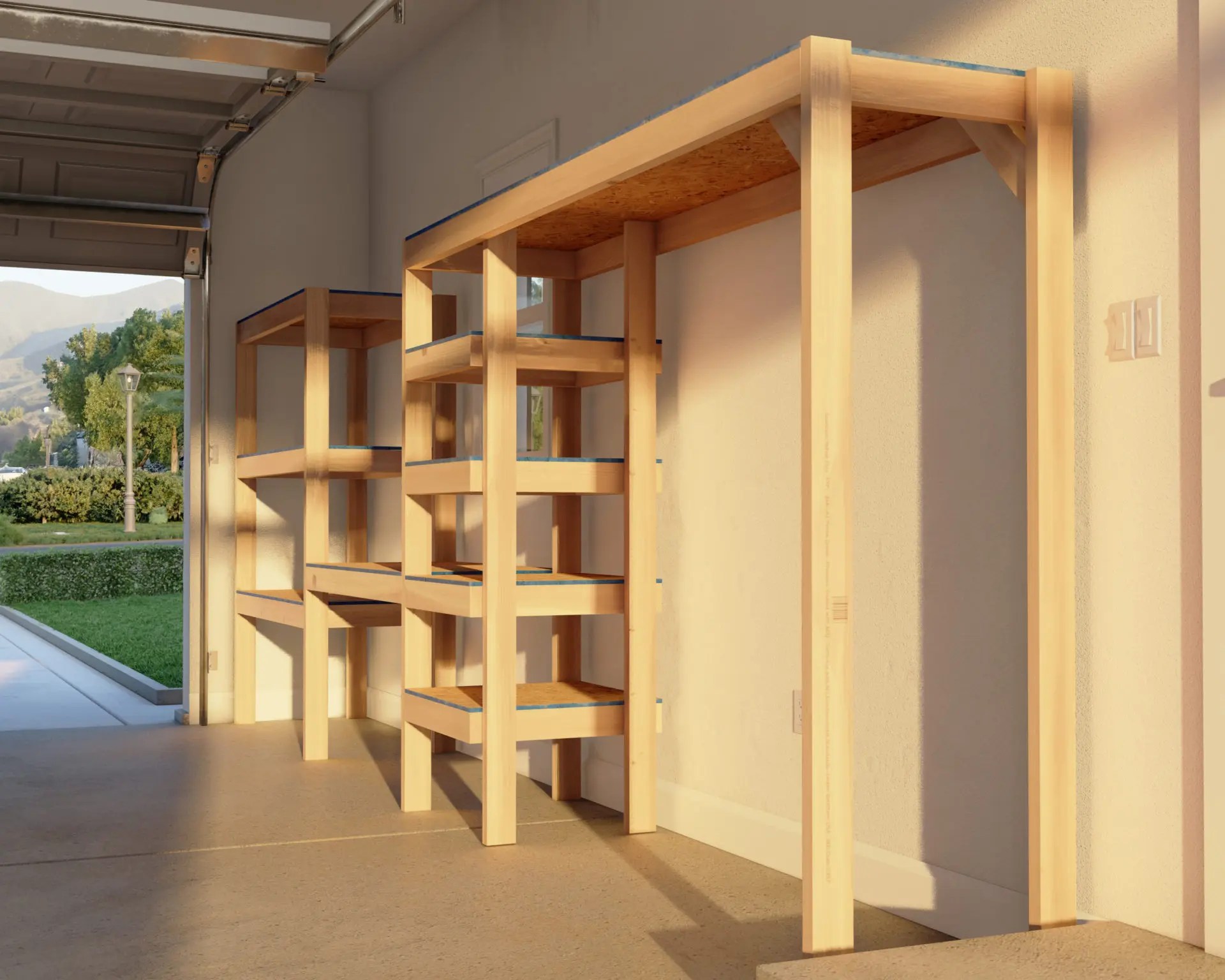 DIY Garage Storage Shelf Plan With Trash Can/ Recycle Can Space DIY