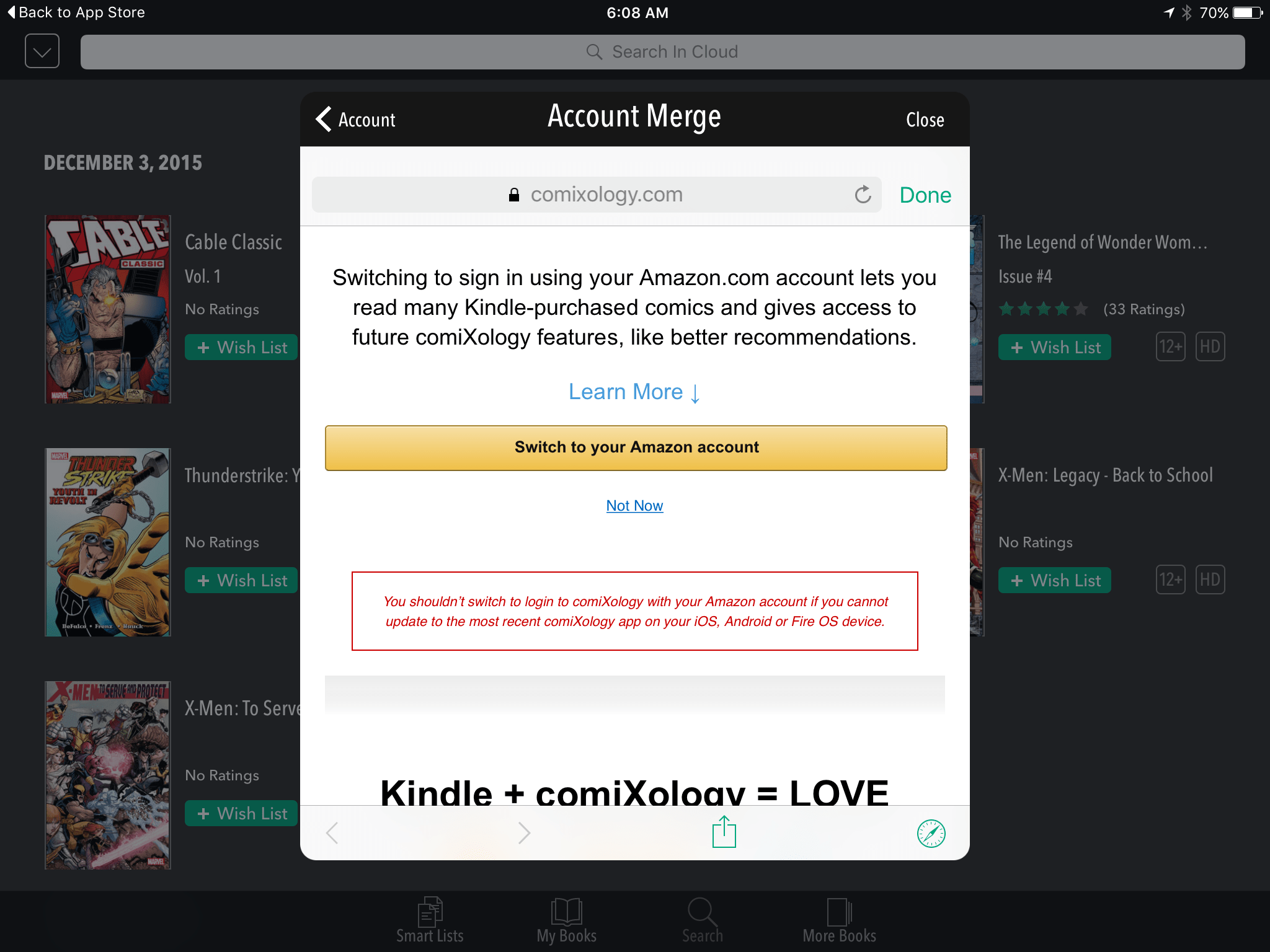 Kindle Graphic Novels and Comics can be imported into ComiXology