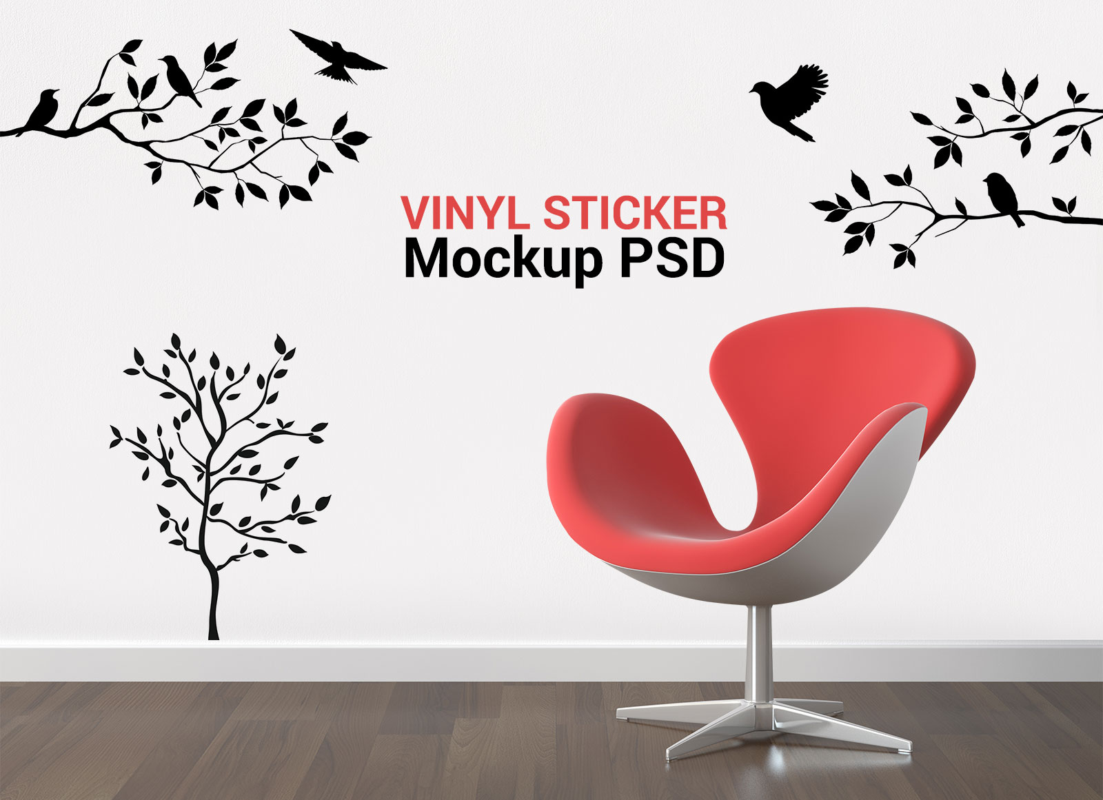 Free Wall Vinyl Sticker Mockup PSD File Good Mockups