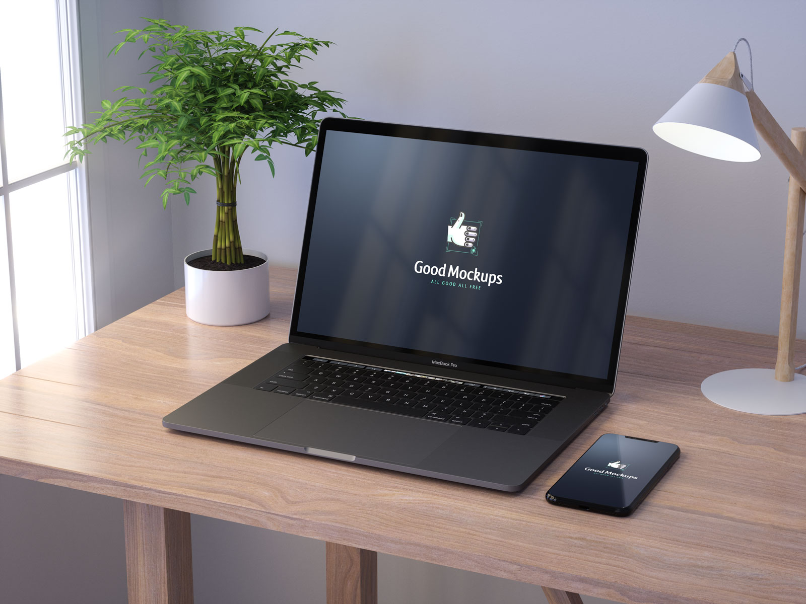 Free Apple MacBook Pro & iPhone 8 Mockup PSD Good Mockups