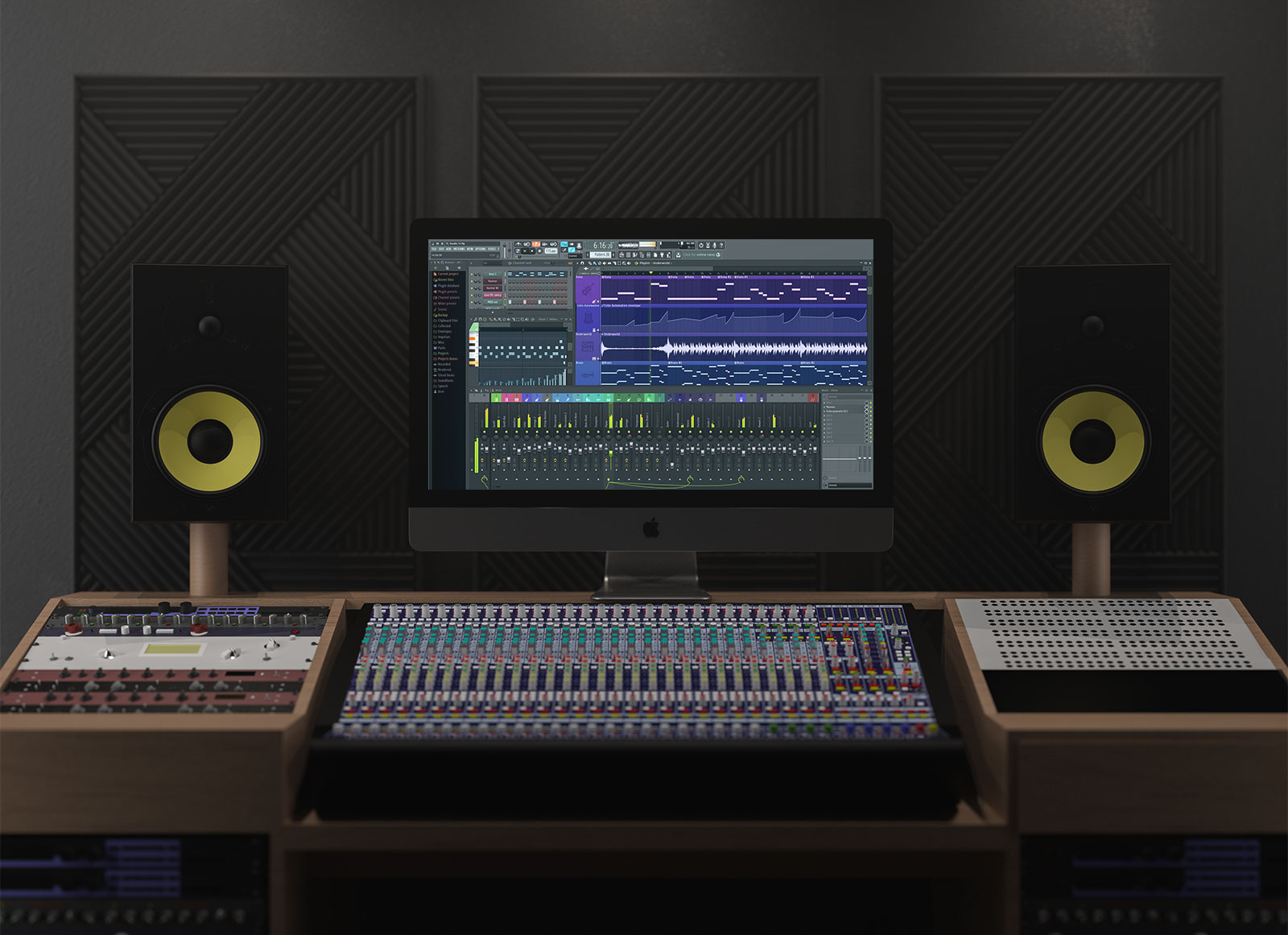 Free Black iMac Pro in Sound Studio Mockup PSD Good Mockups