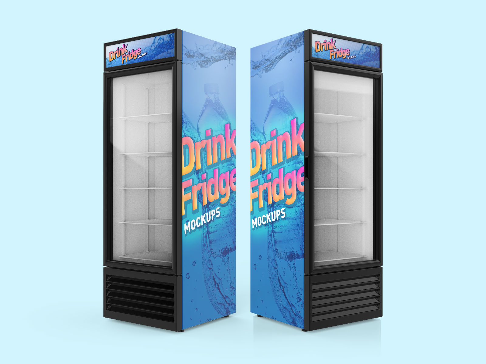 Free Soft Drinks Fridge / Refrigerator Mockup PSD Set