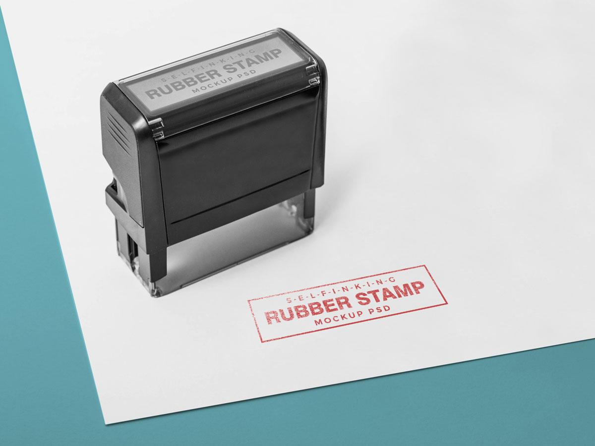 Free Self Inking Rectangular Rubber Stamp Mockup PSD Good Mockups