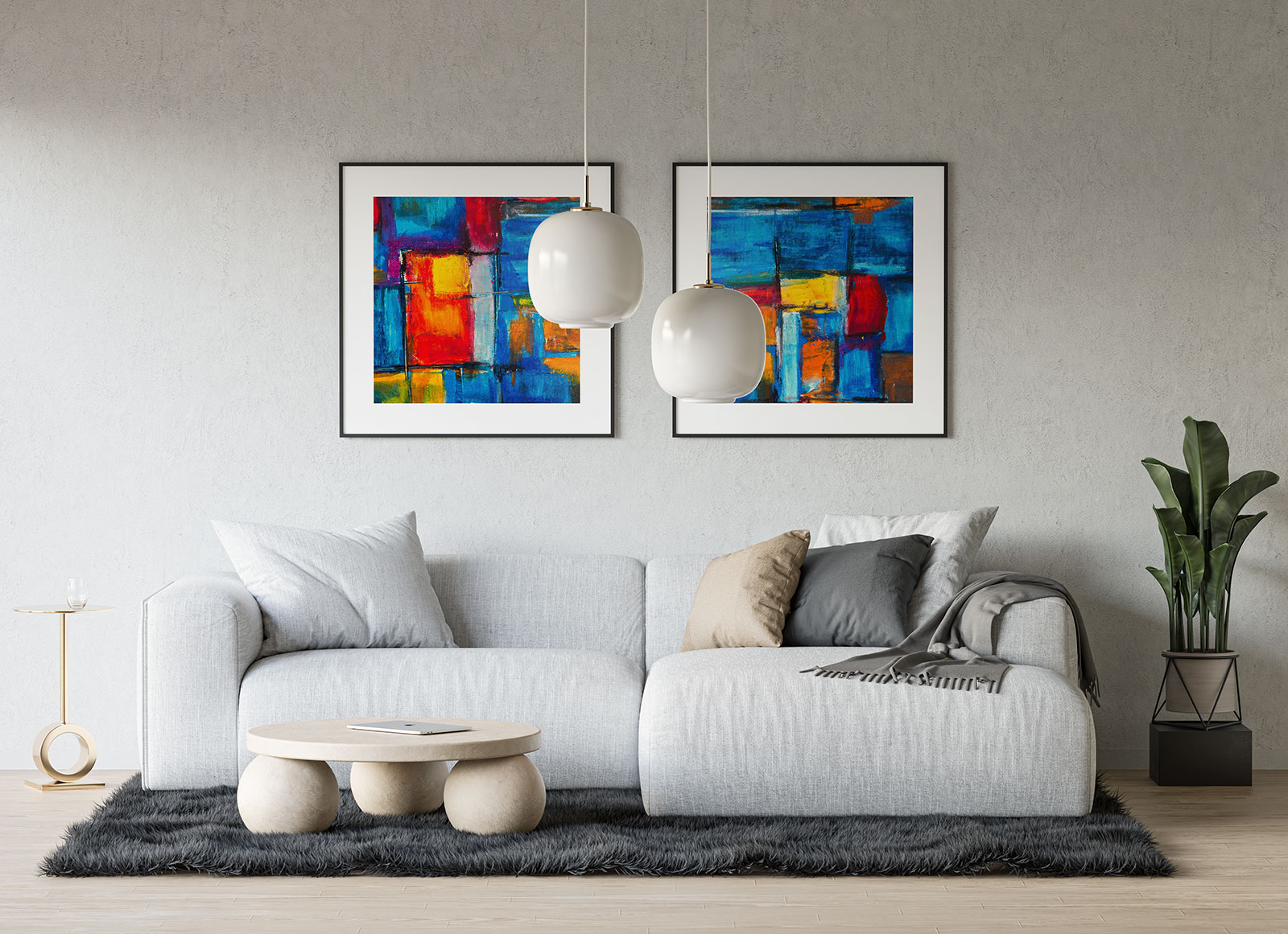 Free Drawing Room Dual Square Poster Frame Mockup PSD