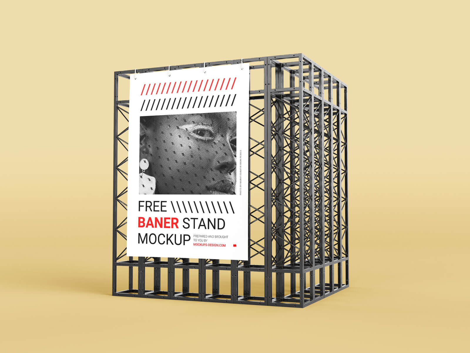 Free Poster / Banner on Steel Structure Stand Mockup PSD