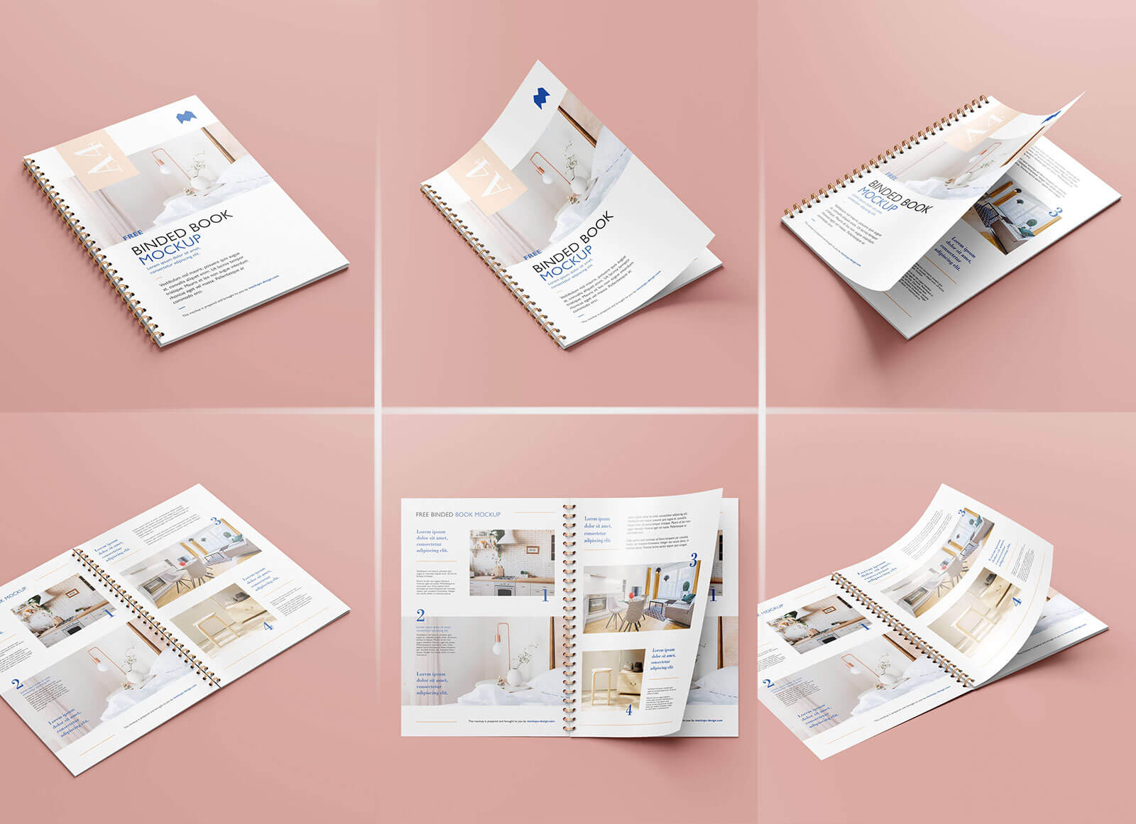 Free A4 Spiral / WireBound Book Mockup PSD Set (6 Renders