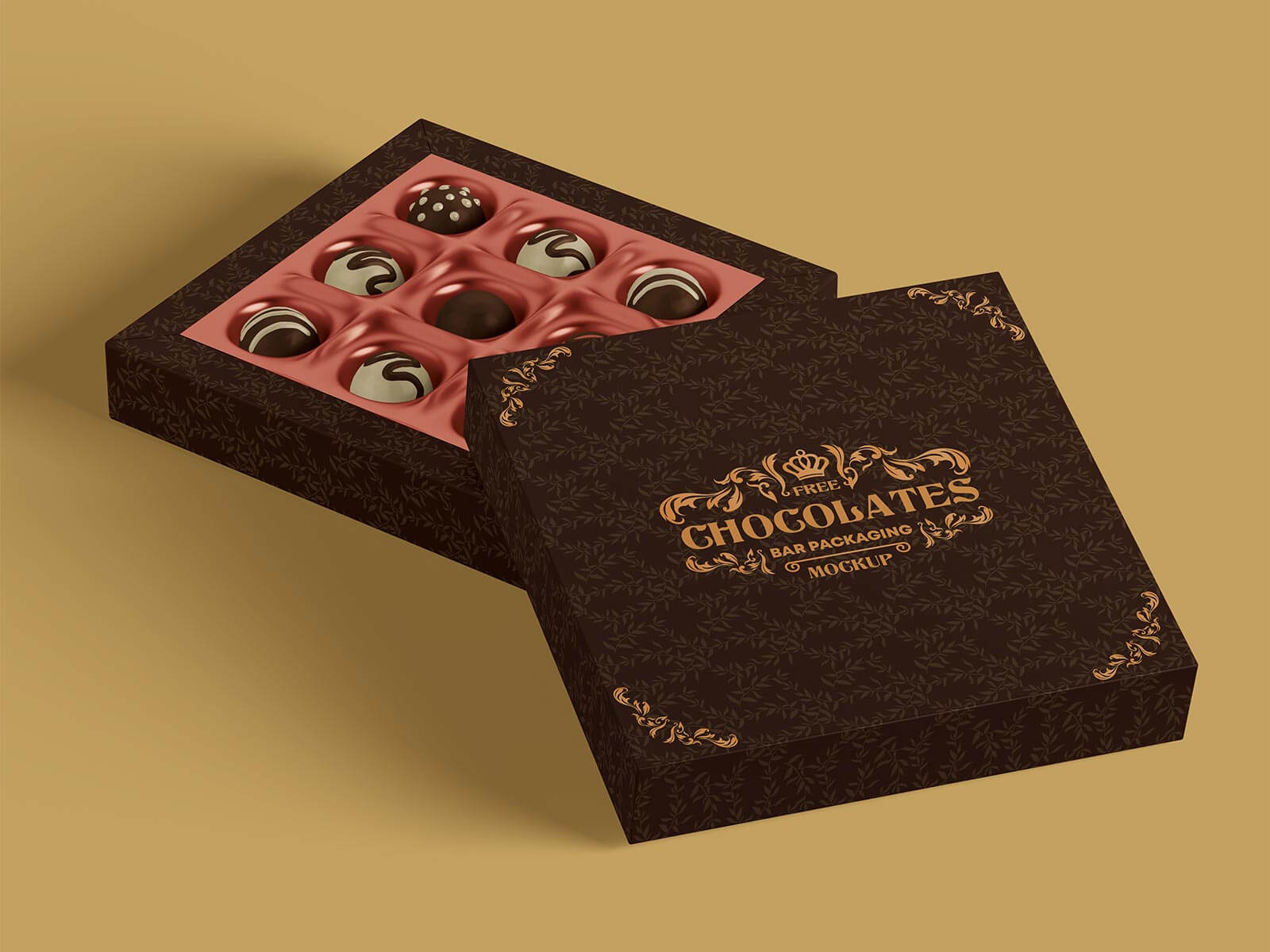 Free Truffle Dark Chocolate Gift Box Mockup PSD Set Good Mockups