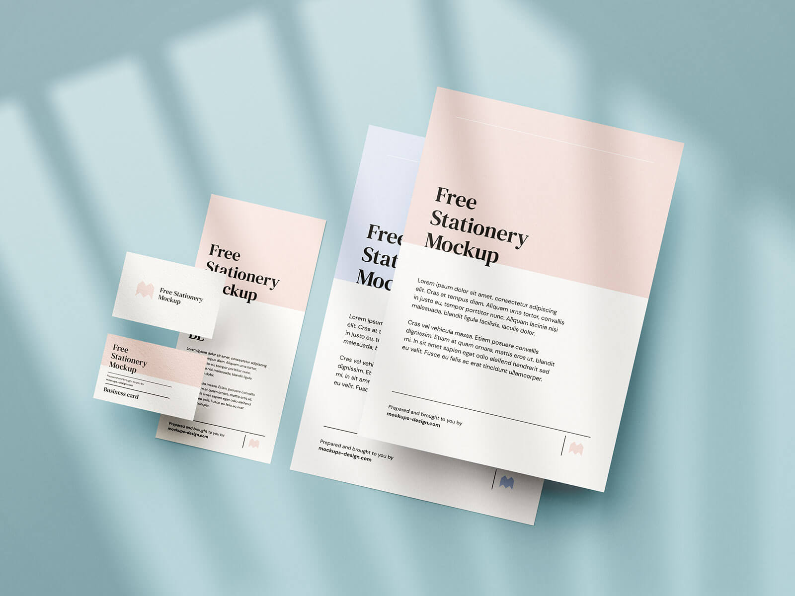 Free Simple Shadow Stationery Mockup PSD Set (5 PSD