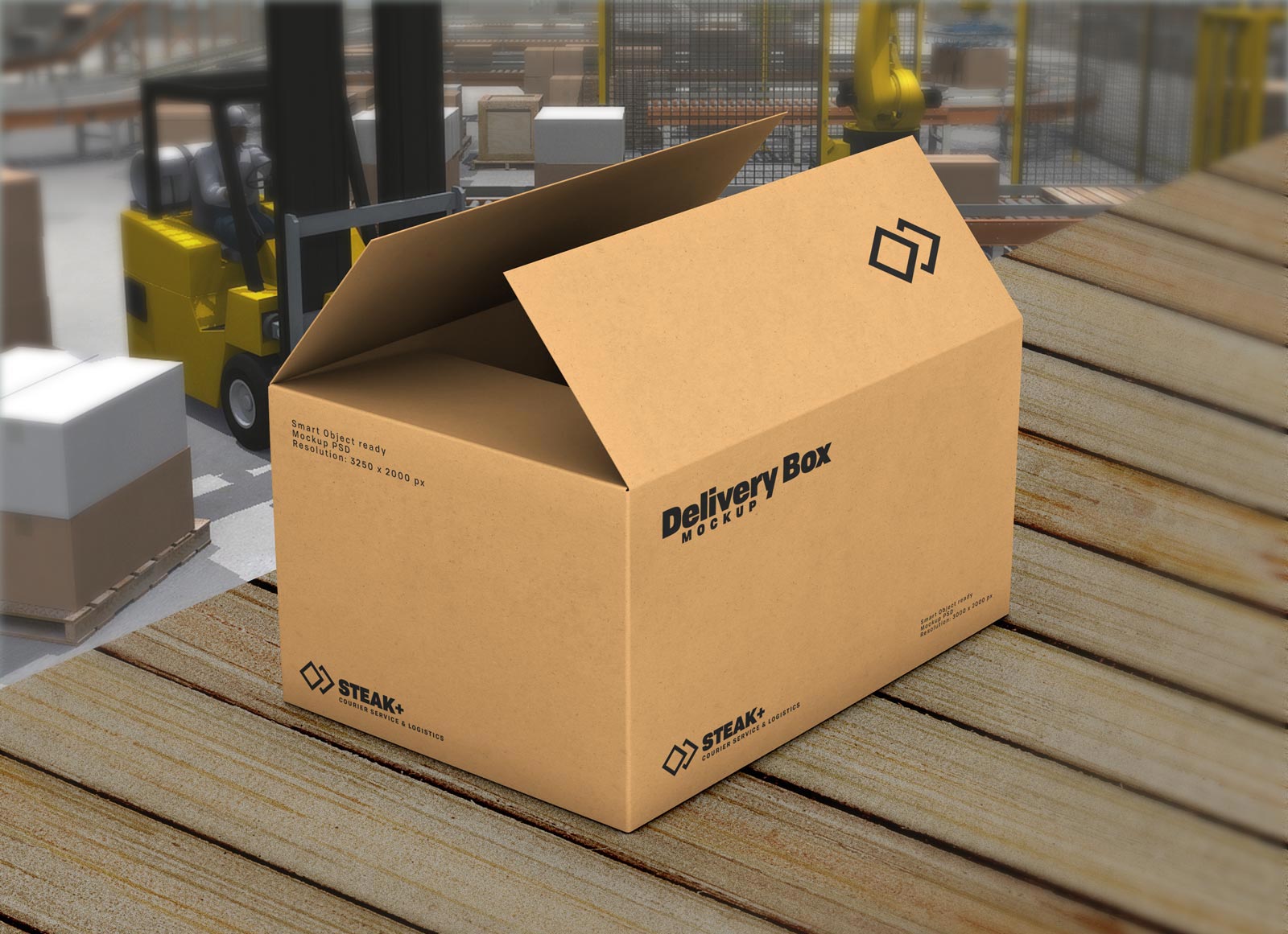 Free Corrugated Packaging Delivery Box Mockup PSD Good Mockups