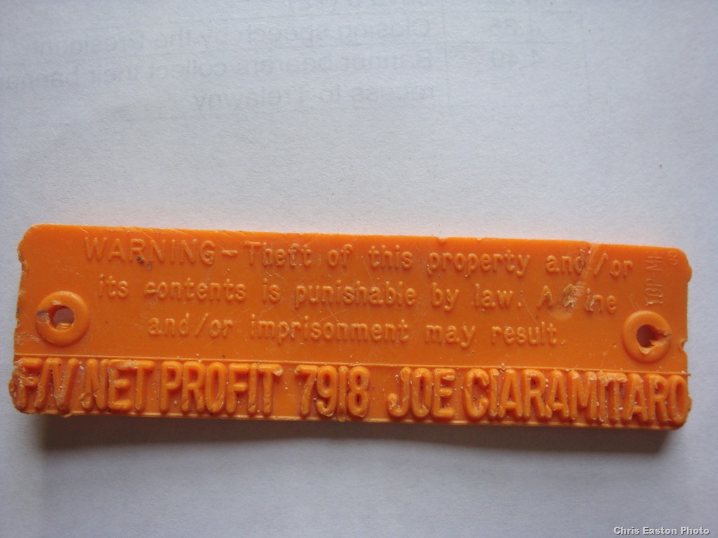 Joe Ciaramitaro Lobster Trap Tag Found on Cornwall Beach in The UK
