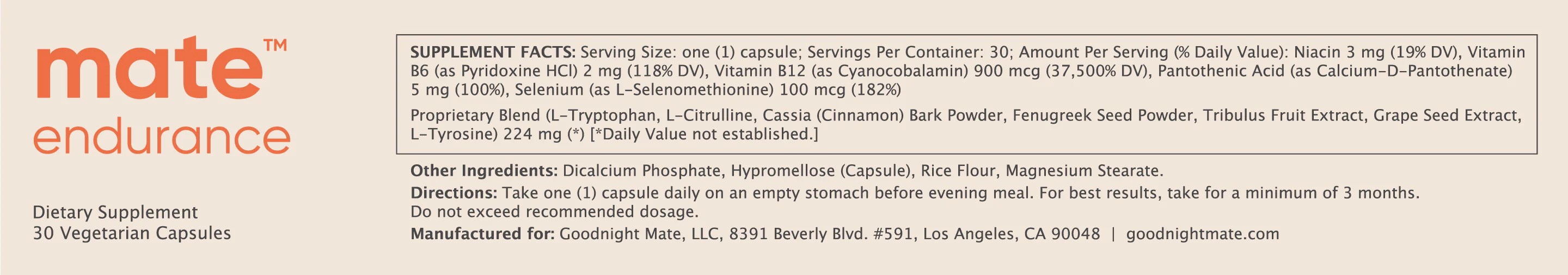 mate endurance Premature Ejaculation Natural Dietary Supplement