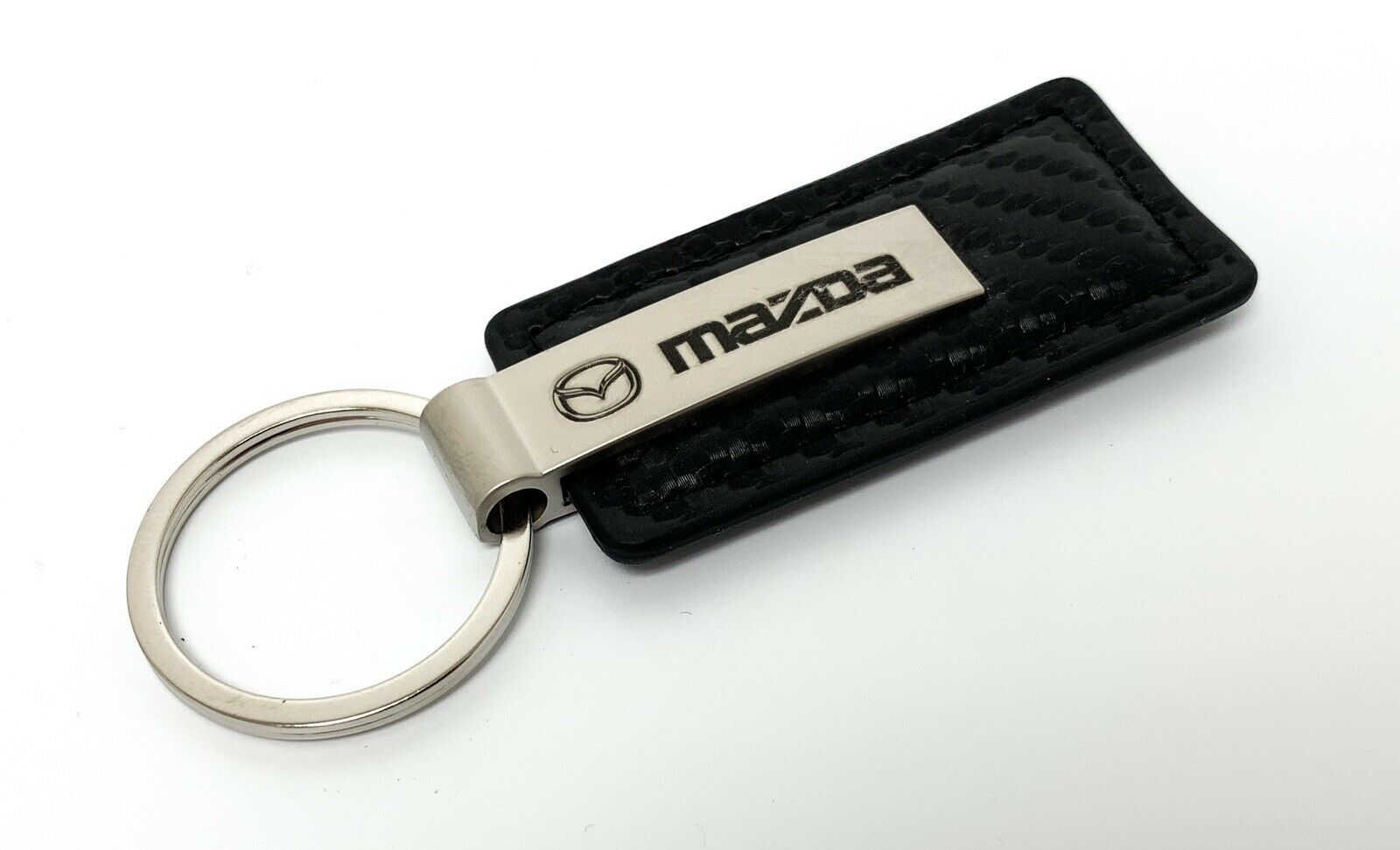 Mazda Key Chain Black Rectangular Carbon Fiber Leather