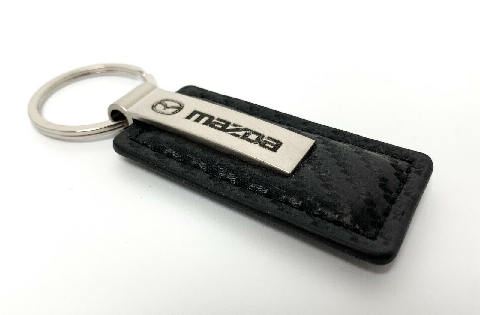 Mazda Key Chain Black Rectangular Carbon Fiber Leather