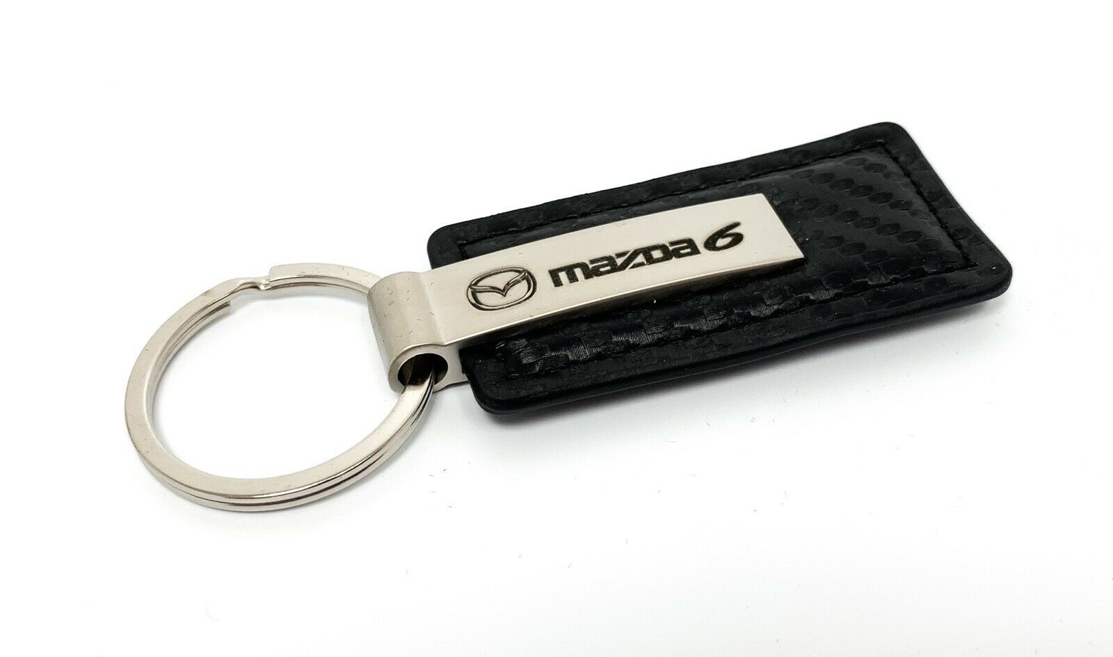 Mazda 6 Key Chain Black Rectangle Carbon Fiber Leather
