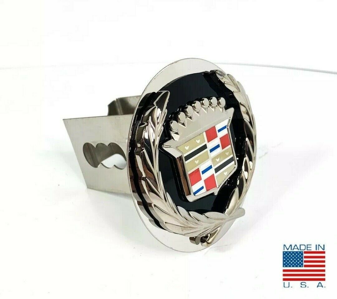 Black / Chrome Cadillac Emblem Tow Hitch Cover Stainless Steel 2″ Plug