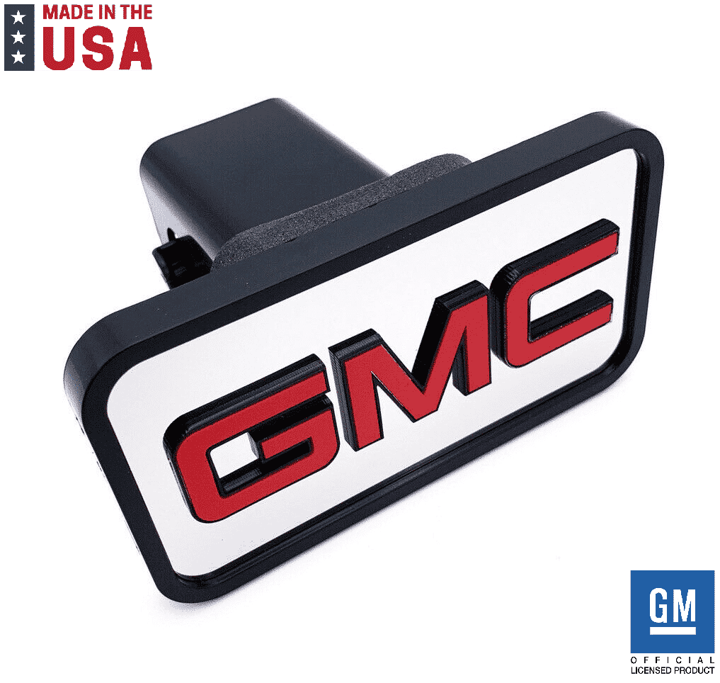 GMC Chrome ABS Tow Hitch Cover w/ Red Lettering Plug Fits 2″ Receivers