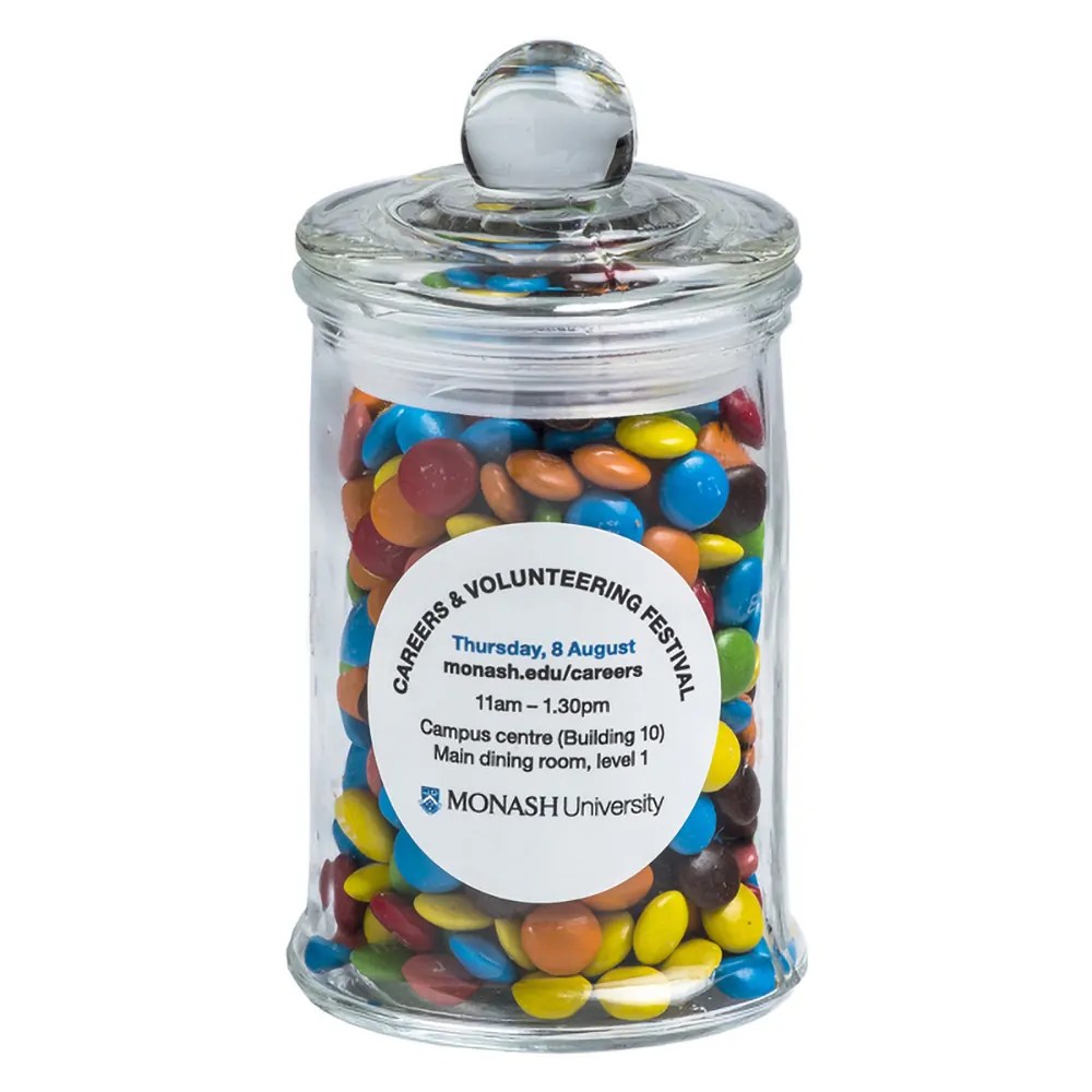 Small Apothecary jar filled with Mini M&Ms 115g Good Things Australia