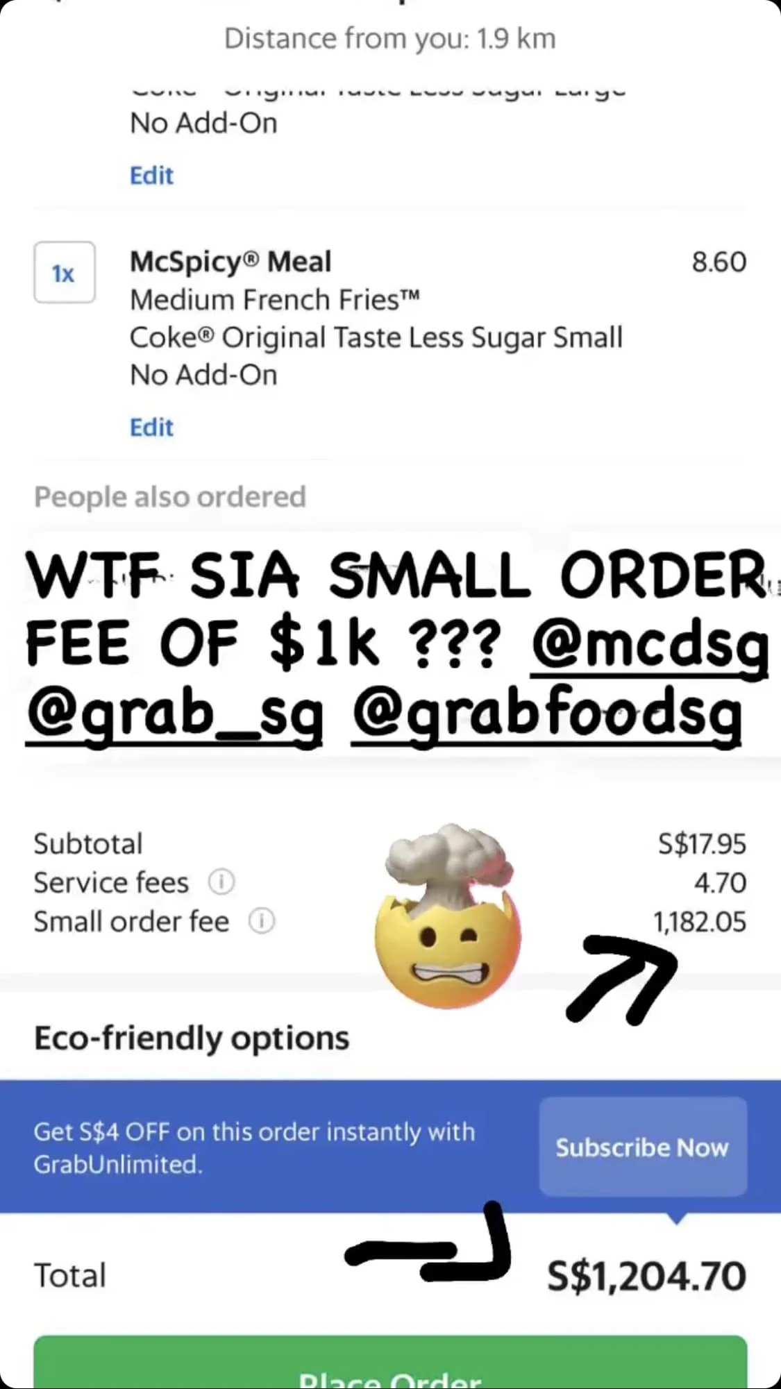 GrabFood Small Order Fees Suddenly Increased to Up to 1K for an Order