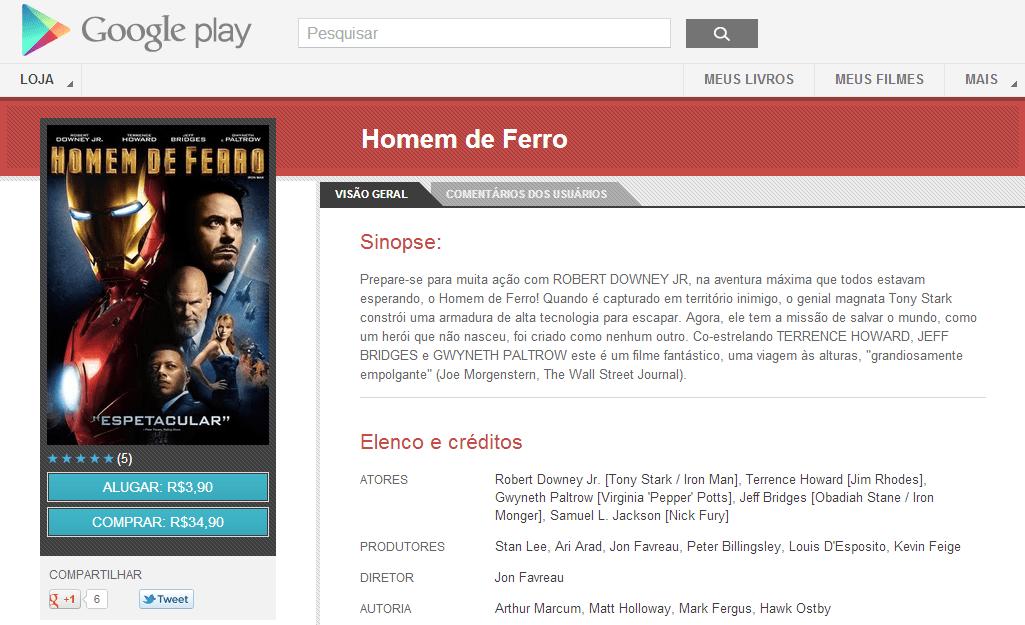 Livros e filmes chegam a versão brasileira do Google Play Google